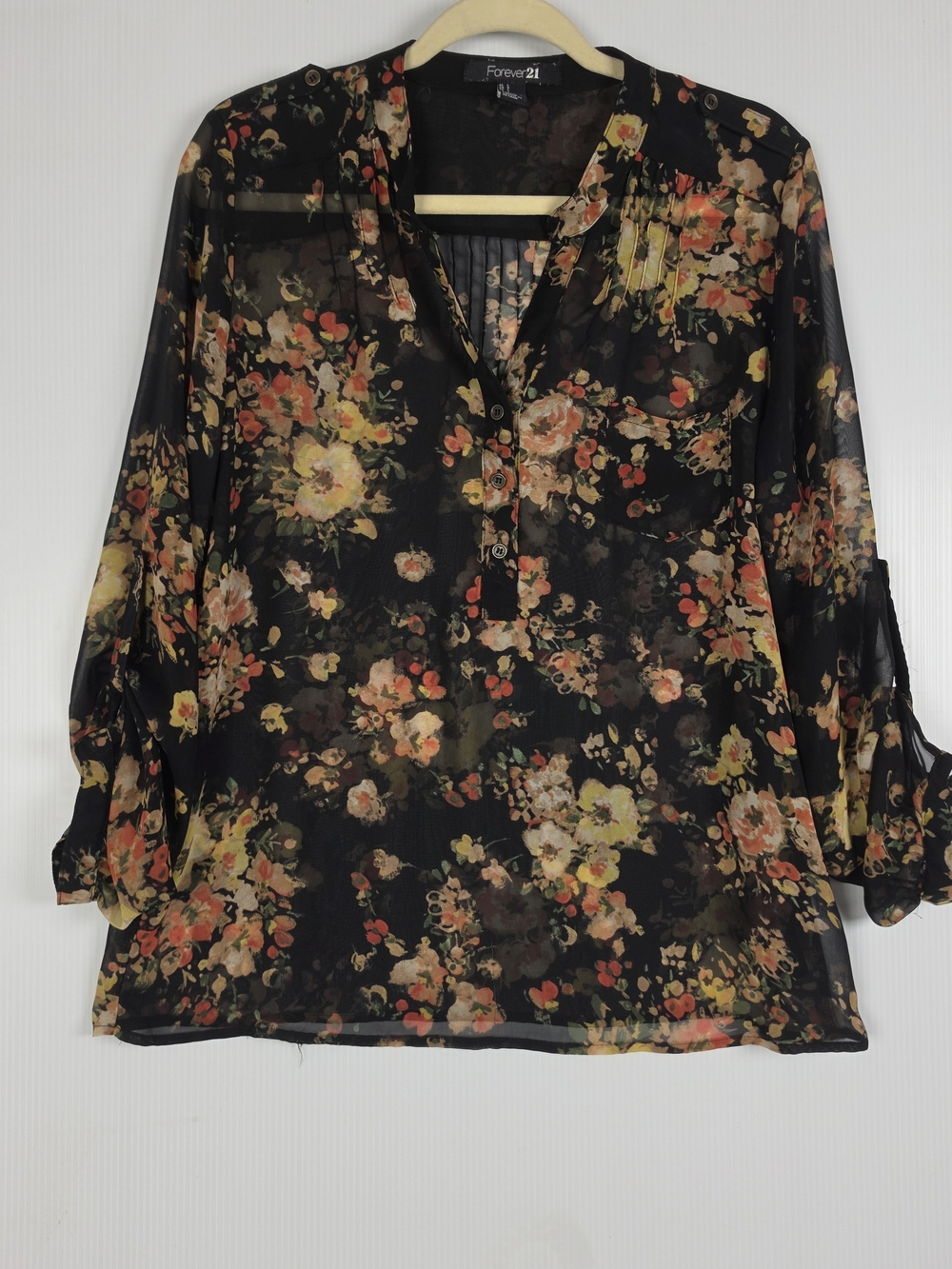 Forever 21 Black Floral Sheer Blouse